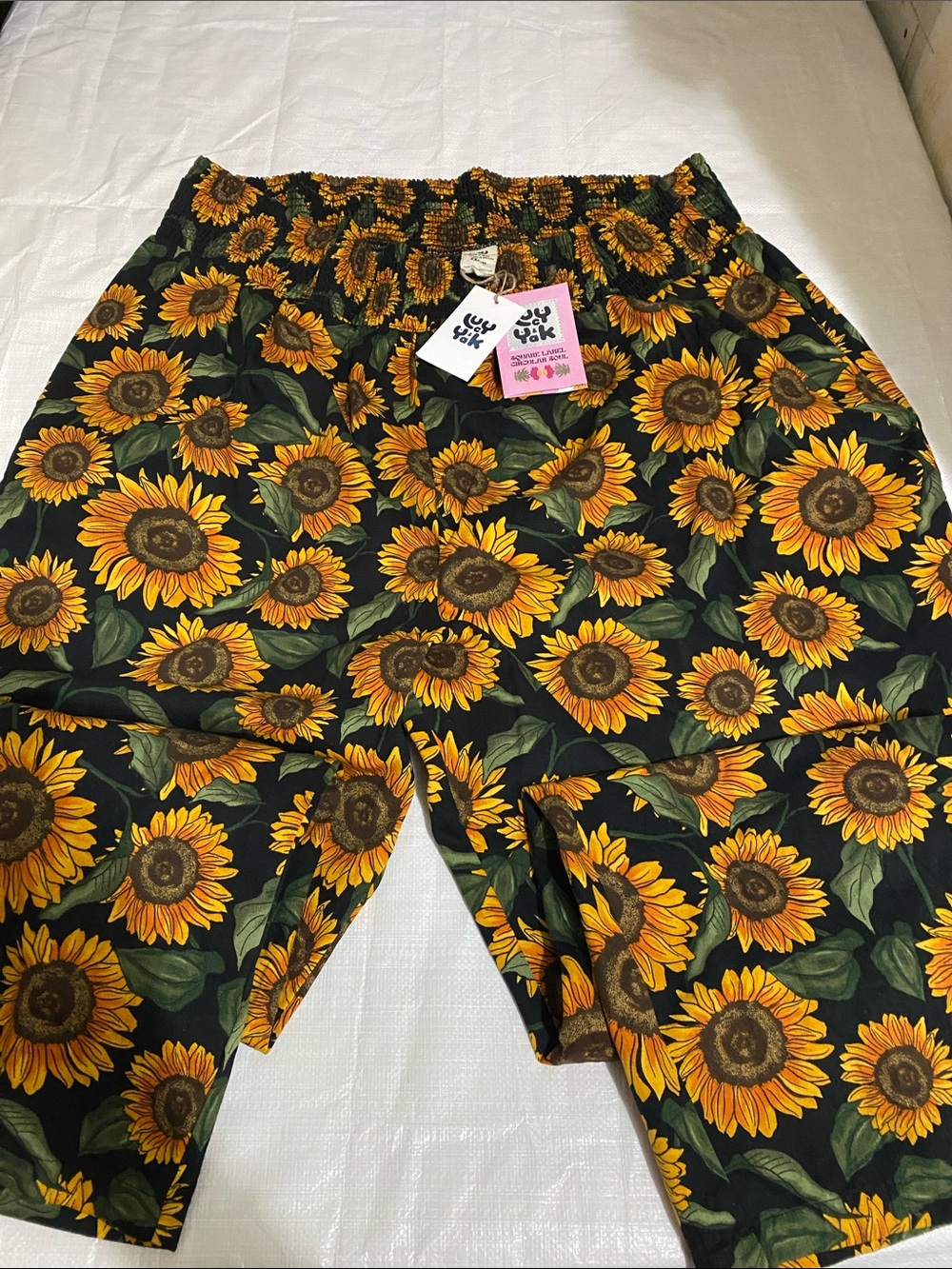 Lucy & Yak womens organic Alexa trousers Sunflower print Black & Yellow